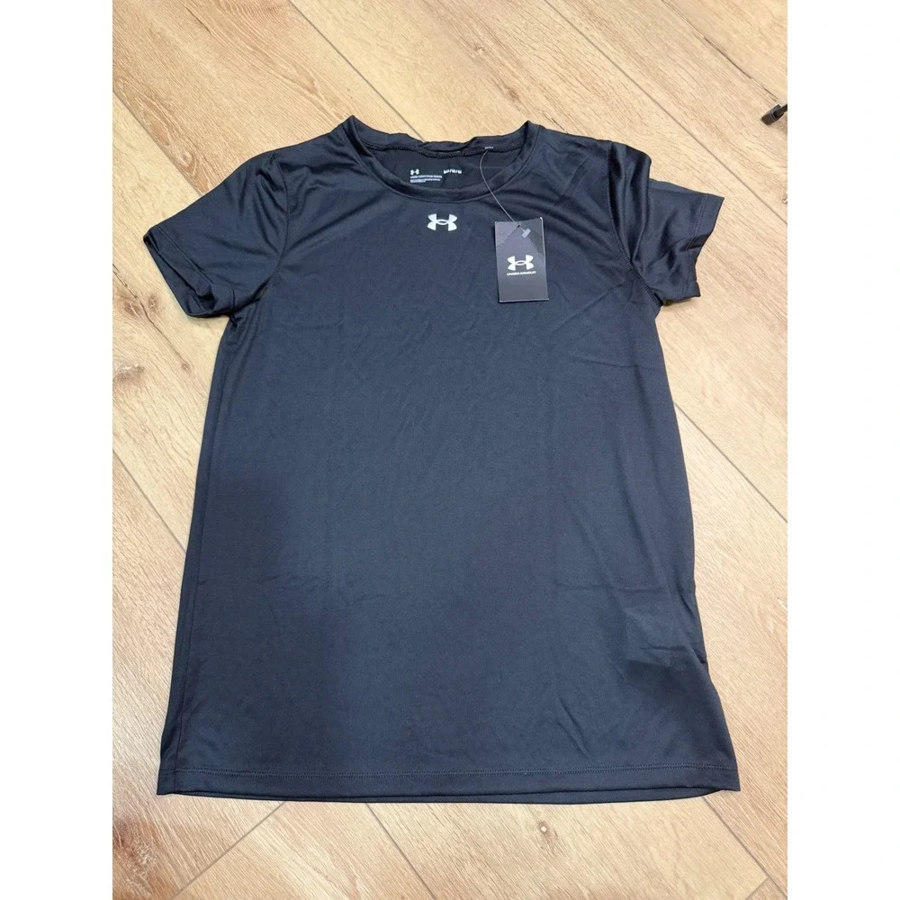 Under Armour Womens Locker Tee Black Short Sleeve Athletic T-Shirt 1305510 MD - Picture 1 of 3